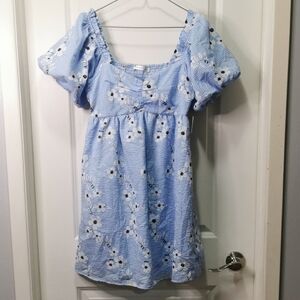 Altar'd State Light Blue Floral Puff-Sleeve Mini Dress